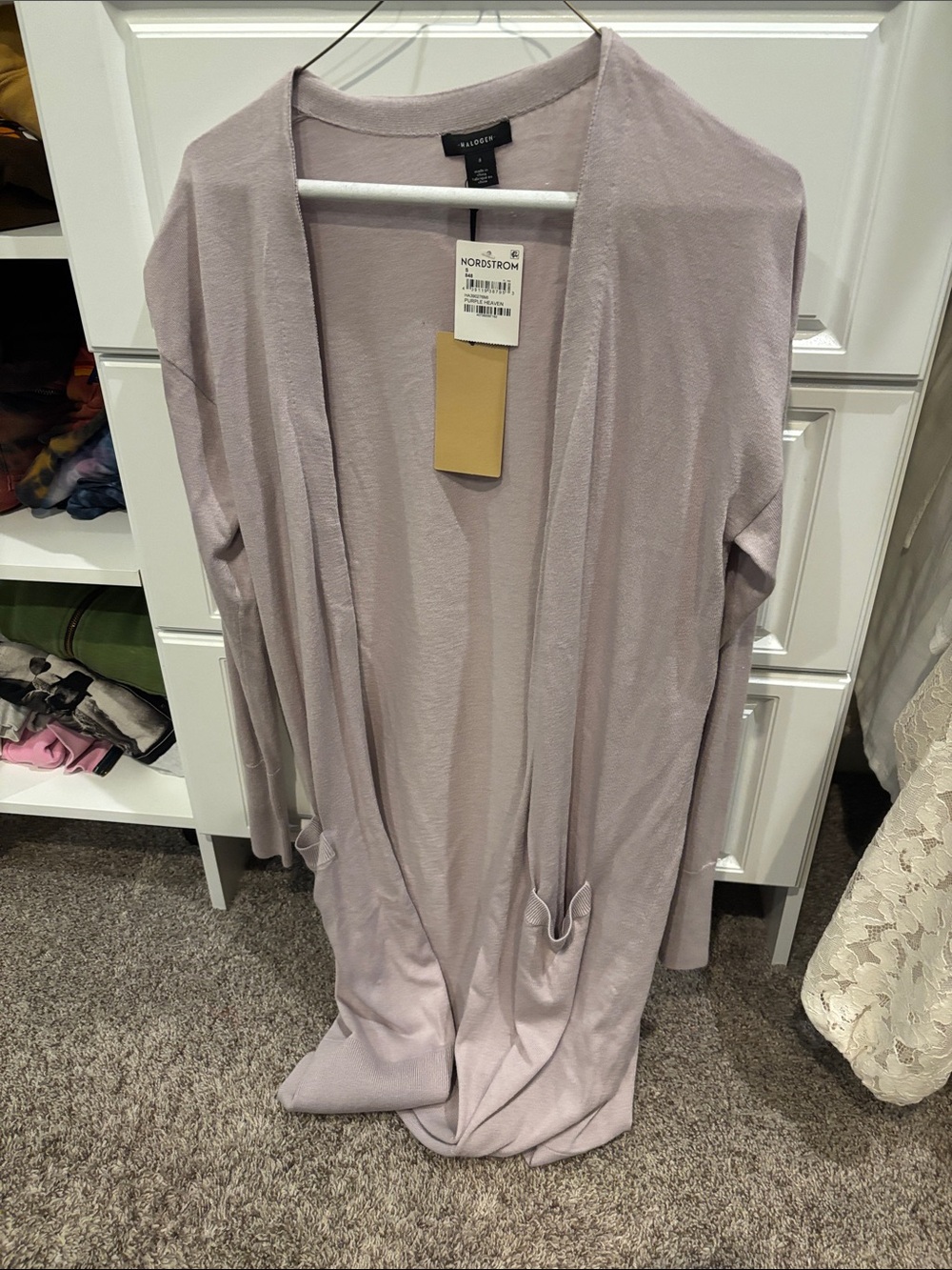 Halogen Open-Front Long Cardigan - Light Lavender